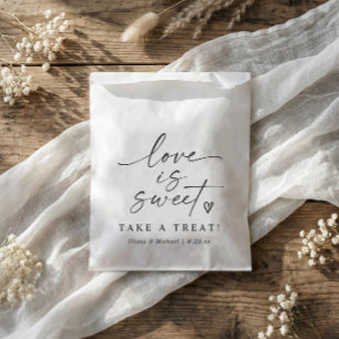 Love is Sweet Black and White Script Wedding Favour Bags