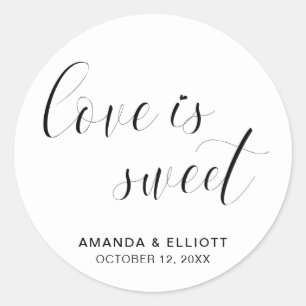 Love Is Sweet Black and White Typography Wedding Classic Round Sticker