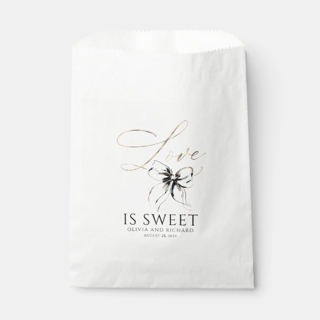 Love is Sweet Black Bow Gold Script Thank You Favour Bags (Front)