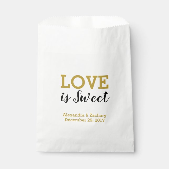 Love is Sweet Black Gold Wedding Candy Favour Favour Bags (Front)