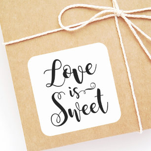 Love is Sweet Black Handwritten Script Wedding Square Sticker