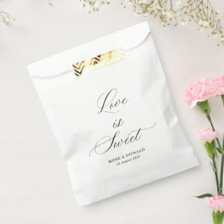 Love is sweet black script wedding favour bags