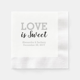 Love Is Sweet Black Silver Wedding Engagement Napkin