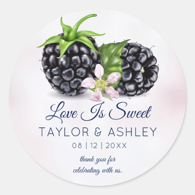 Love Is Sweet Blackberry Fruit | Wedding Classic Round Sticker (Front)
