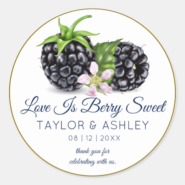 Love Is Sweet Blackberry Fruit | Wedding Classic Round Sticker (Front)