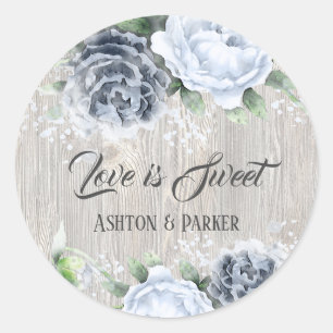 Love is Sweet Blue Watercolor Roses Wood Sticker