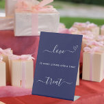 Love is sweet blue wedding treat sign<br><div class="desc">A navy blue background colour. With the text: Love is sweet,  please take a treat.  White text.</div>
