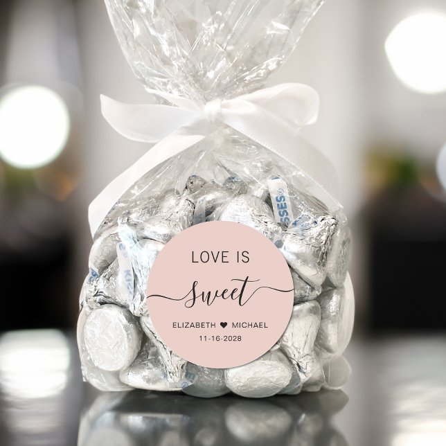 Love Is Sweet Blush Pink Wedding Favour Classic Round Sticker (Creator Uploaded)