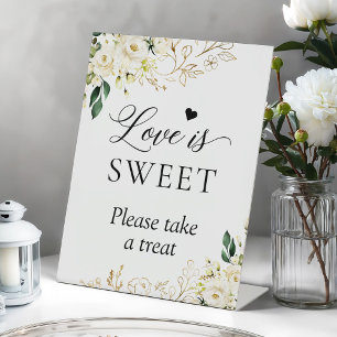 Love is Sweet Bohemian Elegant White Rose Floral Pedestal Sign
