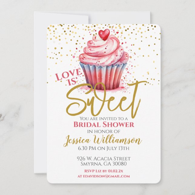 Love Is Sweet Bridal Shower Engagement Cupcake Invitation (Front)