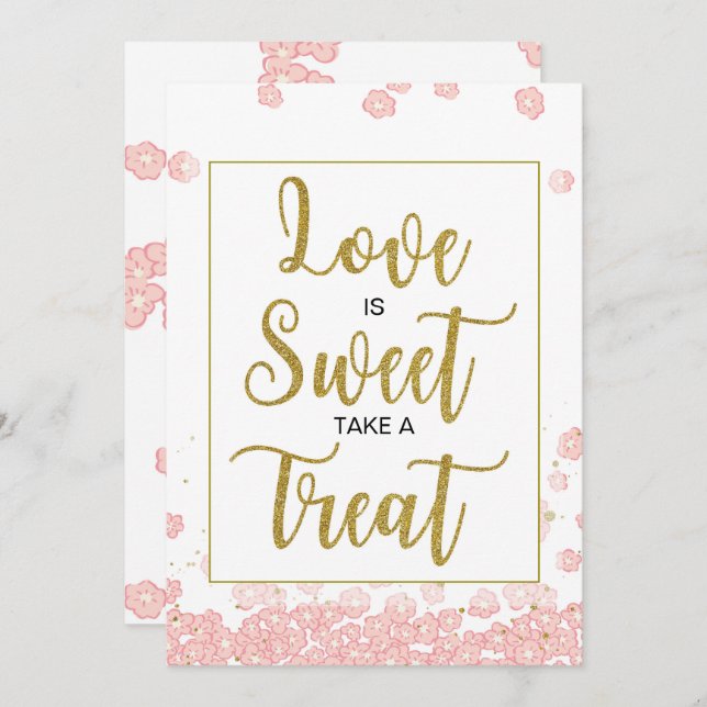 Love is Sweet Bridal Shower Sign | Pink and Gold Invitation (Front/Back)