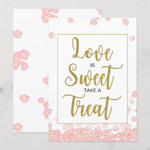 Love is Sweet Bridal Shower Sign   Pink and Gold Invitation