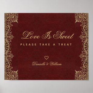 Love Is Sweet Burgundy Gold Candy Bar Wedding Sign