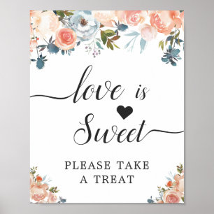 Love is Sweet Calligraphy Script Peach Floral Poster