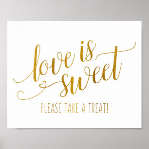 Love is Sweet Calligraphy Sign   Faux Gold Foil