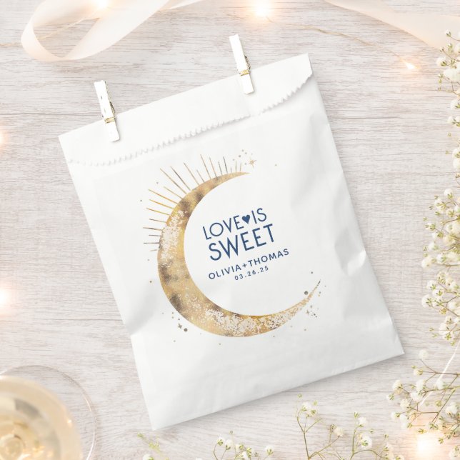 Love is Sweet Celestial Gold Moon Wedding Favour Bags (Clipped)