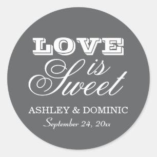 Love is Sweet Charcoal Grey Wedding Monogram Classic Round Sticker