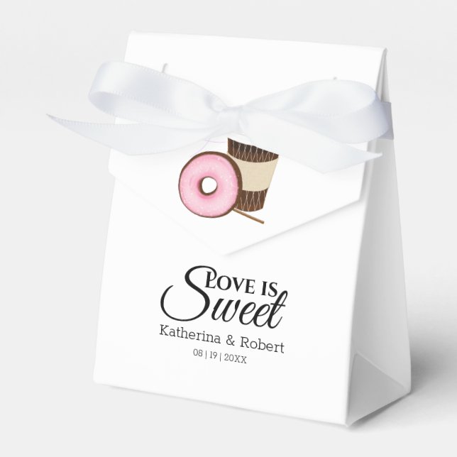 Love Is Sweet Coffee and Doughnut | Wedding Favour Box (Front Side)