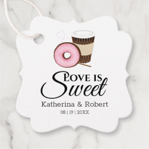 Love Is Sweet Coffee and Doughnut Wedding Favour Tags