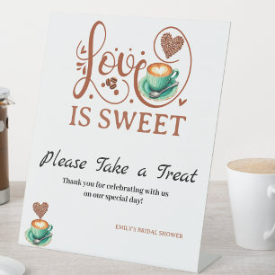 Love Is Sweet Coffee Heart Calligraphy Terracotta  Pedestal Sign