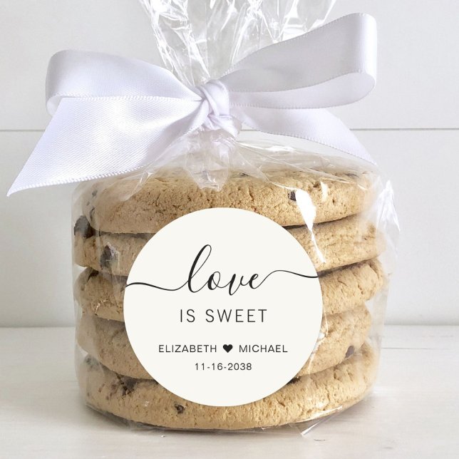 Love Is Sweet Cream Wedding Favour Classic Round Sticker (Creator Uploaded)