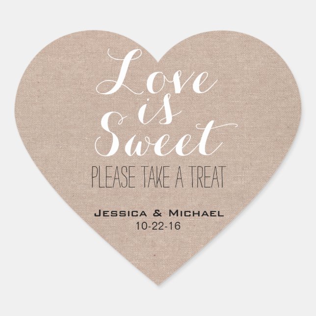 Love is sweet custom candy buffet wedding favour heart sticker (Front)