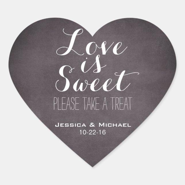 Love is sweet custom candy buffet wedding favour heart sticker (Front)