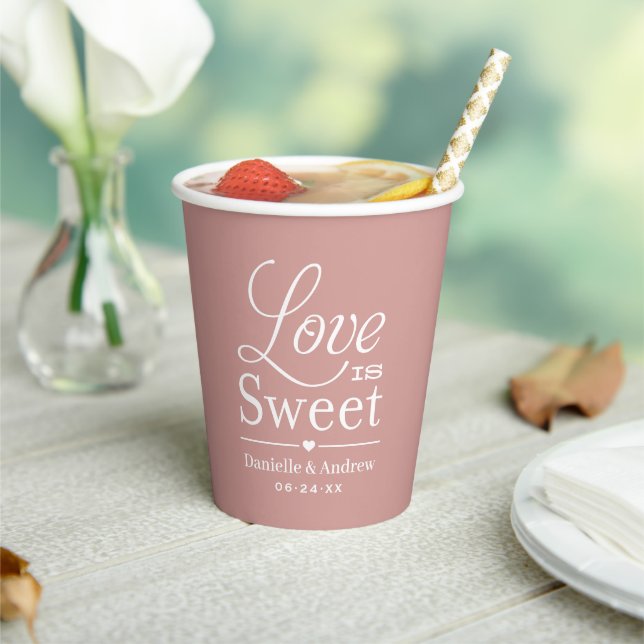 Love is Sweet Custom Dusty Rose Wedding Monogram Paper Cups (Insitu)