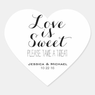 Love is sweet custom wedding candy buffet favour heart sticker