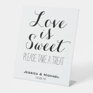 Love is sweet custom wedding candy buffet tabletop pedestal sign