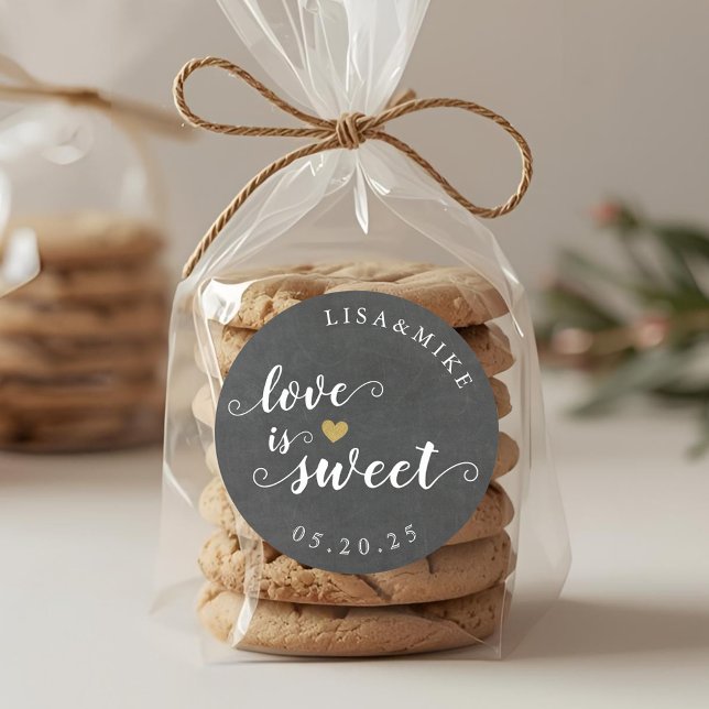 Love is Sweet Custom Wedding Favour Chalkboard Classic Round Sticker (Creator Uploaded)