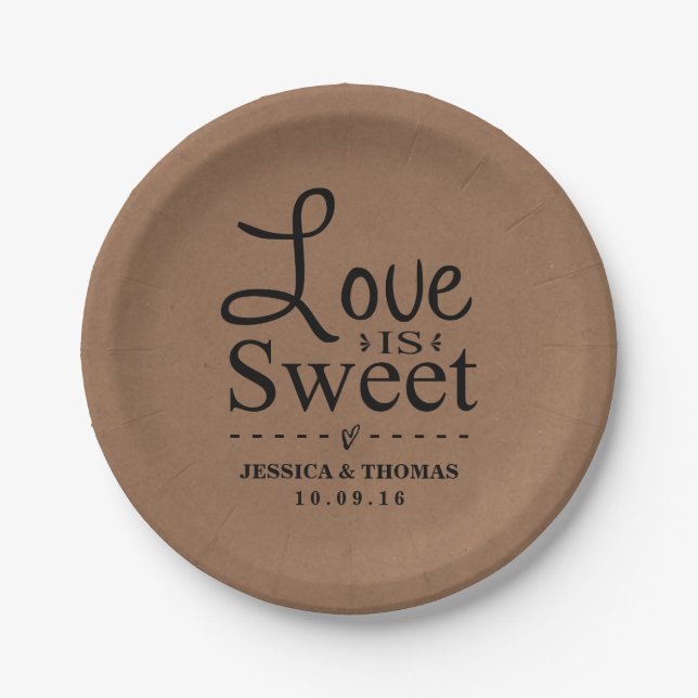 Love Is Sweet! Custom Wedding Paper Plates (Front)
