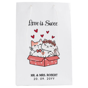 Love Is Sweet Cute Cat Bride and Groom Wedding Medium Gift Bag