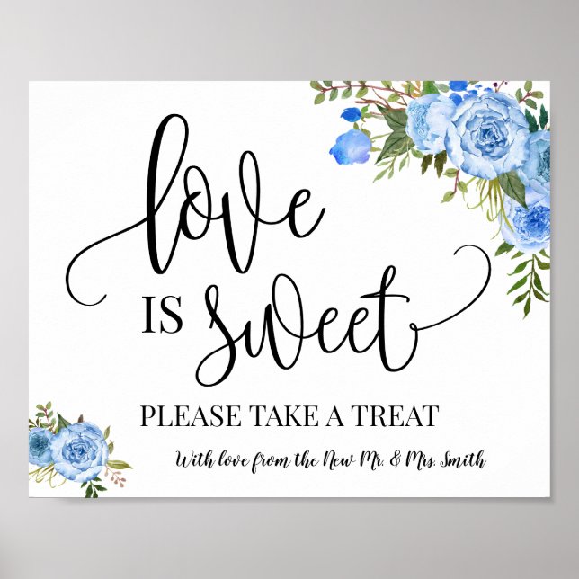 Love is Sweet dessert table sign wedding blue (Front)