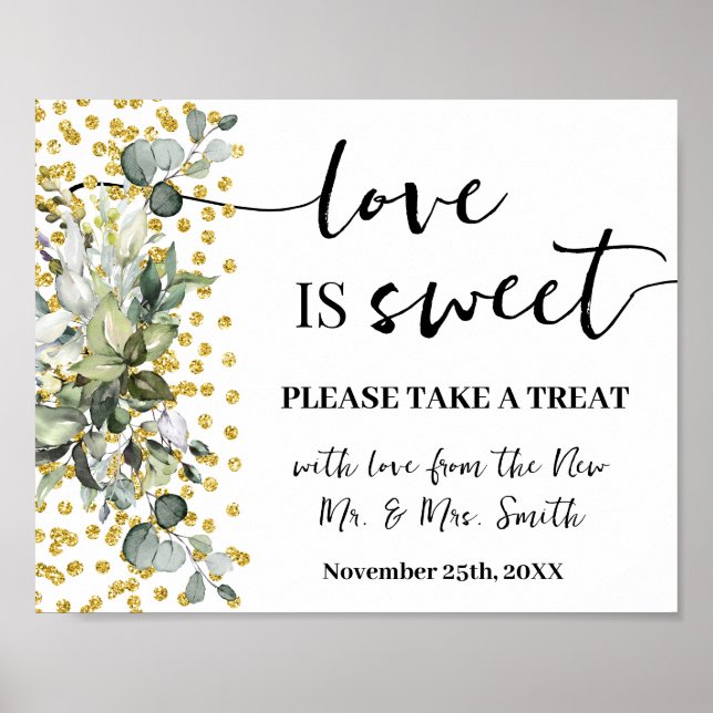 Love is Sweet Dessert Table Wedding Eucalyptus Poster (Front)