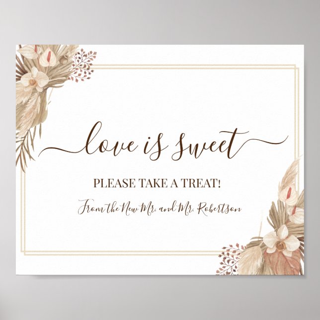 Love is Sweet Dessert Table Wedding Greenery Sign (Front)