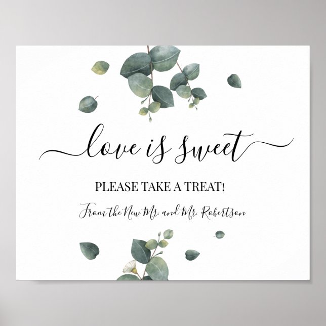 Love is Sweet Dessert Table Wedding Greenery Sign (Front)