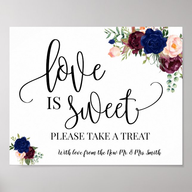 Love is Sweet dessert table wedding navy burgundy Poster (Front)