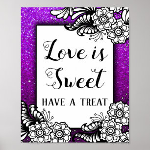 Love is Sweet Desserts Purple Glitter Sparkles Poster