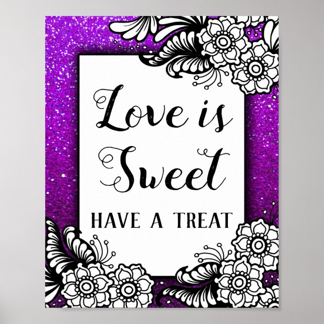 Love is Sweet Desserts Purple Glitter Sparkles Poster (Front)