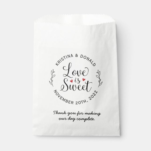 Love is Sweet Doughnut Thank you Wedding Favour Ba Bags (Front)