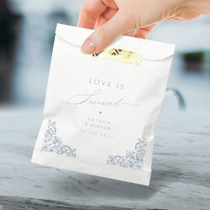 Love is Sweet Dusty Blue Elegant Vintage Wedding Favour Bags