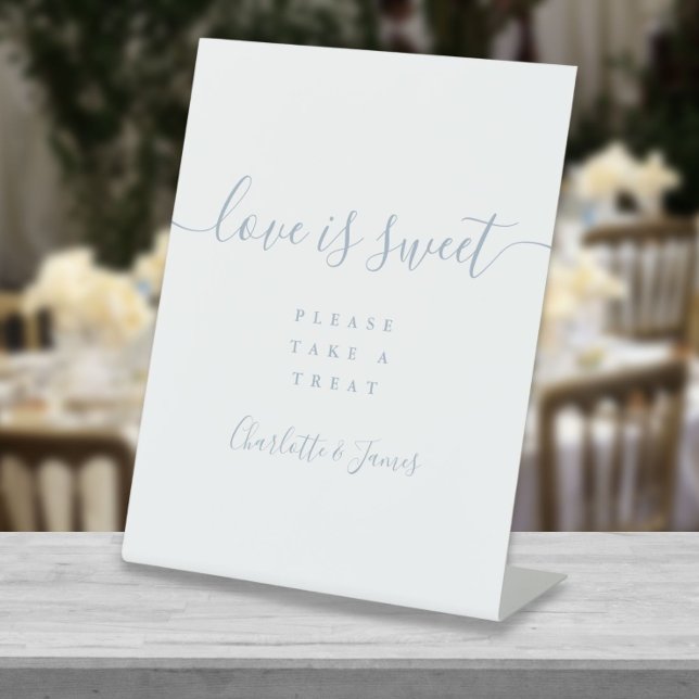 Love Is Sweet Dusty Blue Signature Script Favour Pedestal Sign (Creator Uploaded)