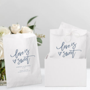 Love is Sweet Dusty Blue Wedding Fun Heart Favour Bags