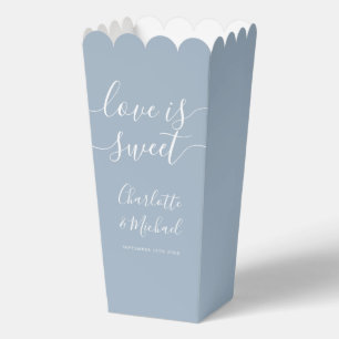 Love Is Sweet Dusty Blue Wedding Popcorn Favour Box