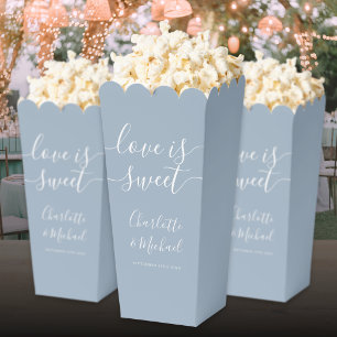 Love Is Sweet Dusty Blue Wedding Popcorn Favour Box