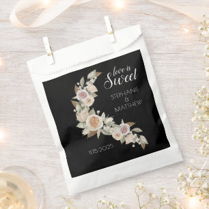 Love Is Sweet Dusty Pink Peach Roses Black Wedding Favour Bags