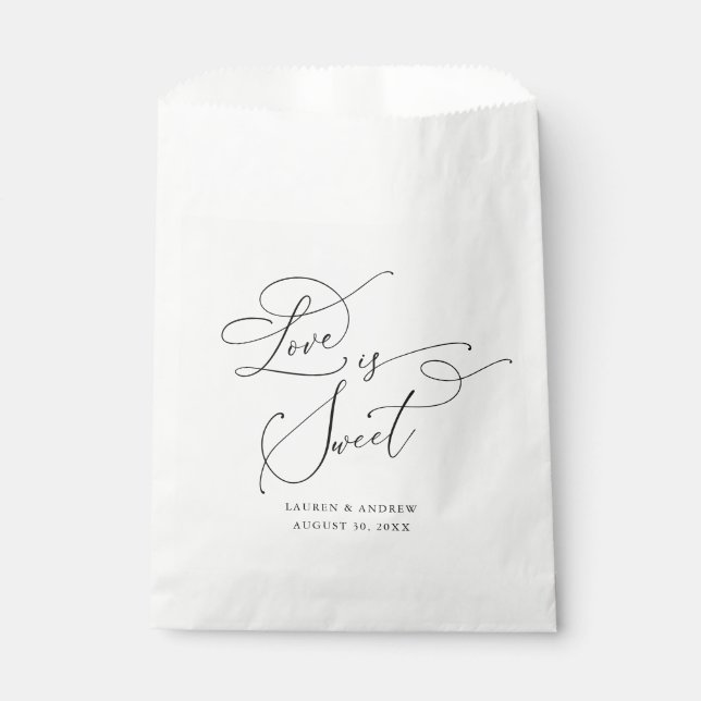 Love is Sweet Elegant Black and White Wedding Favour Bags (Front)