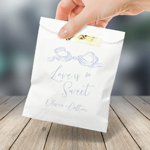 Love Is Sweet Elegant Blue Hand Draw Bow Wedding Favour Bags