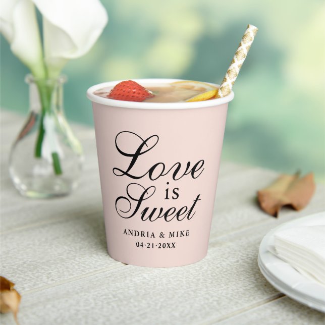 Love is Sweet Elegant Blush Wedding Monogram Paper Cups (Insitu)